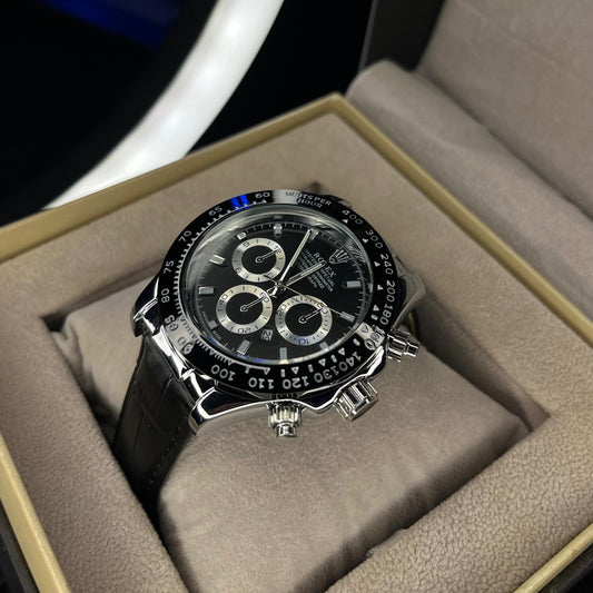 RLX Daytona – Men's Watch | All Black With Date | Leather Strap