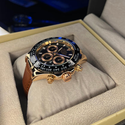 RLX Daytona – Men's Watch | Black Dial with Date | Brown Leather Strap