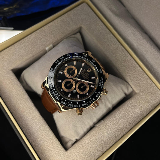 RLX Daytona – Men's Watch | Black Dial with Date | Brown Leather Strap