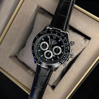 RLX Daytona – Men's Watch | All Black With Date | Leather Strap