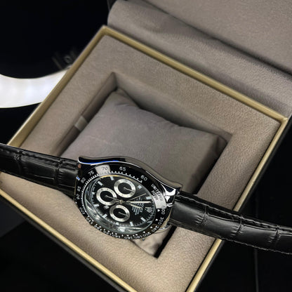 RLX Daytona – Men's Watch | All Black With Date | Leather Strap