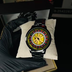 Casino Roulette Men’s Watch – Yellow Dial | Rotating Dial Stainless Steel
