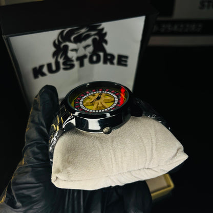 Casino Roulette Men’s Watch – Yellow Dial | Rotating Dial Stainless Steel