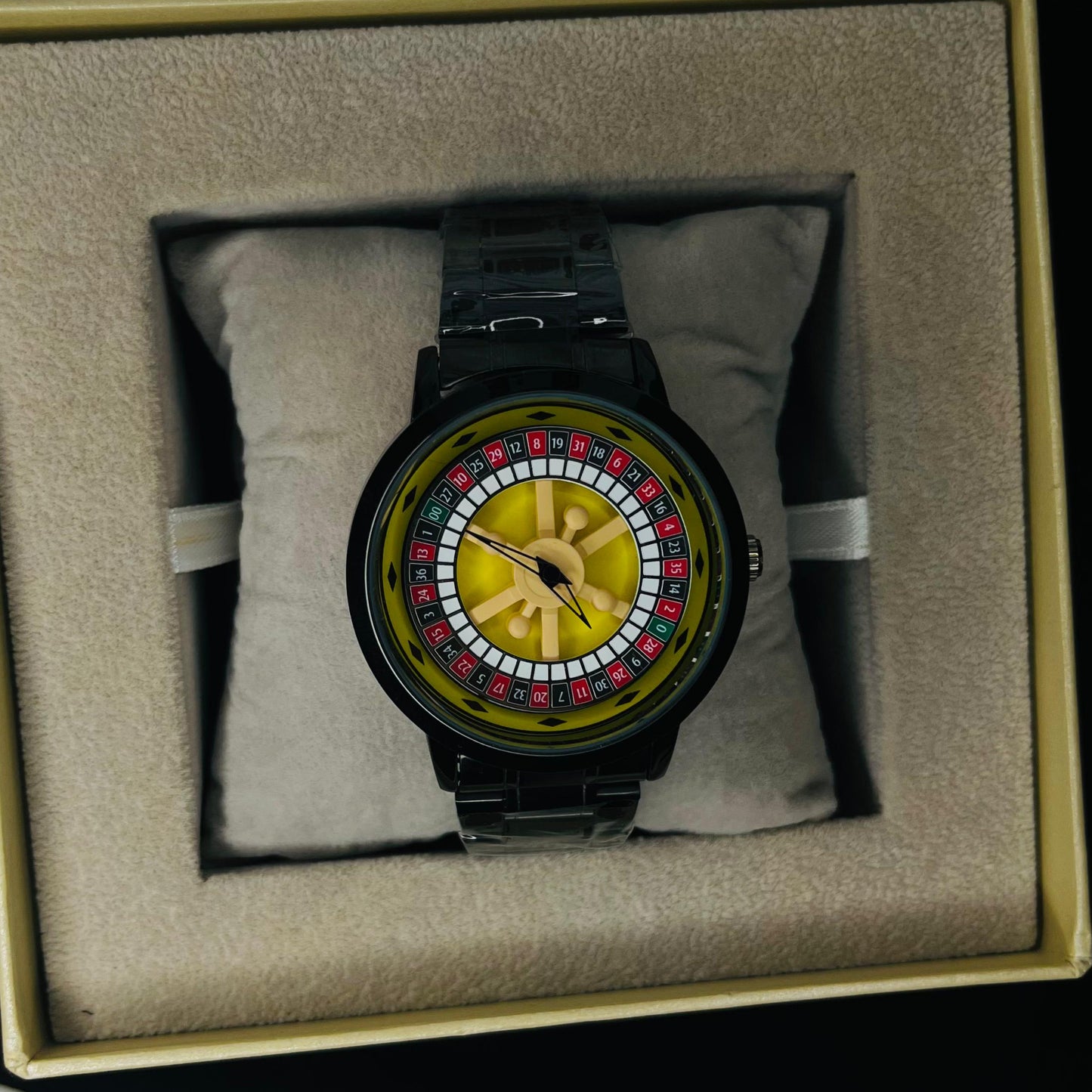 Casino Roulette Men’s Watch – Yellow Dial | Rotating Dial Stainless Steel