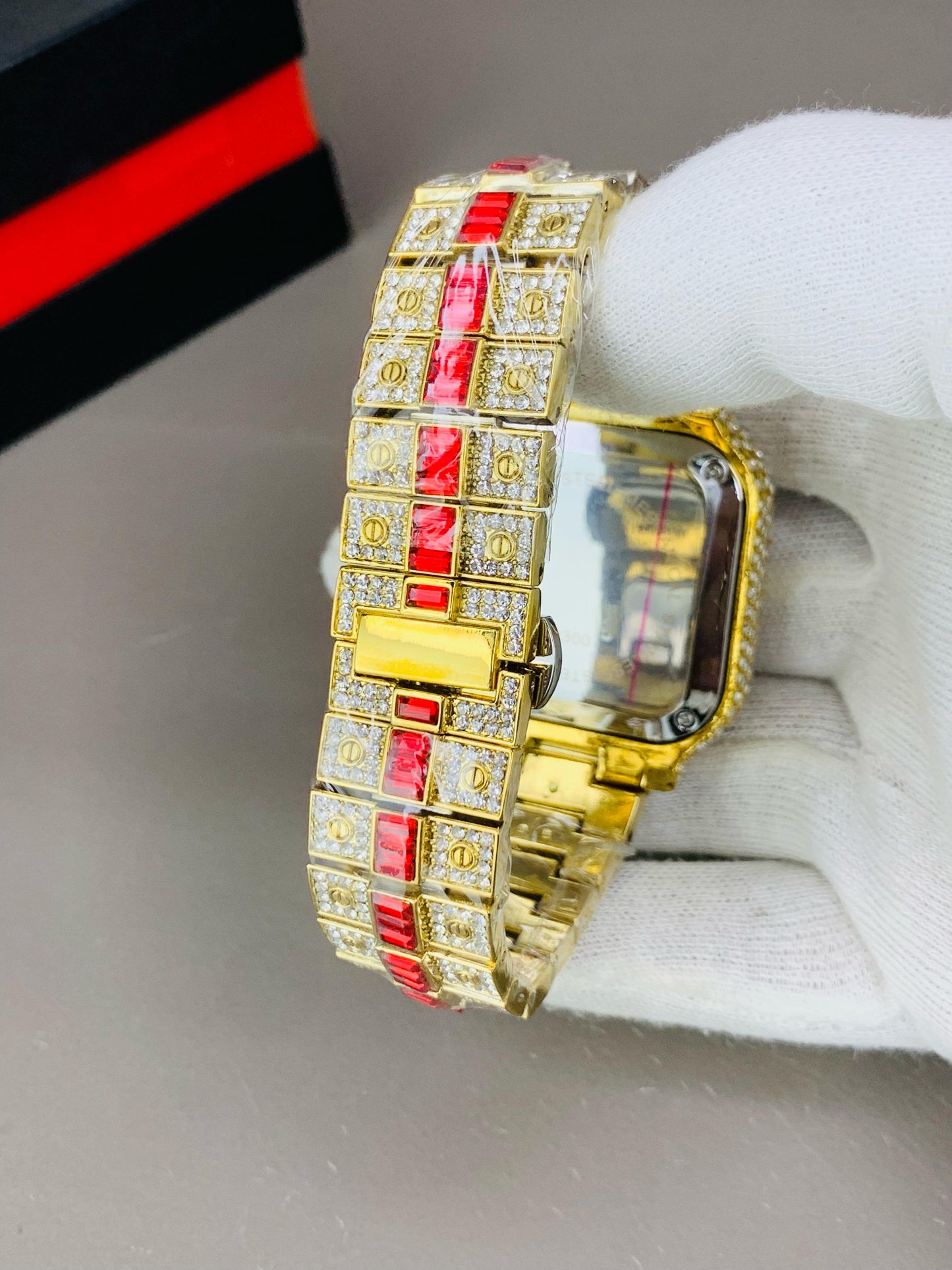 Cartier Iced-Out Classic | Gold Finish x Red Vibe With Date Feature