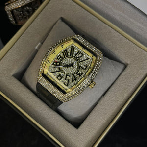 Franck Muller Iced Gold Dial Luxury Men’s Watch – with Black Hybrid Strap