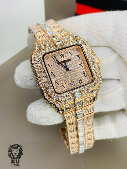 Cartier Full Stone Ice out Rose Gold Dial Watch