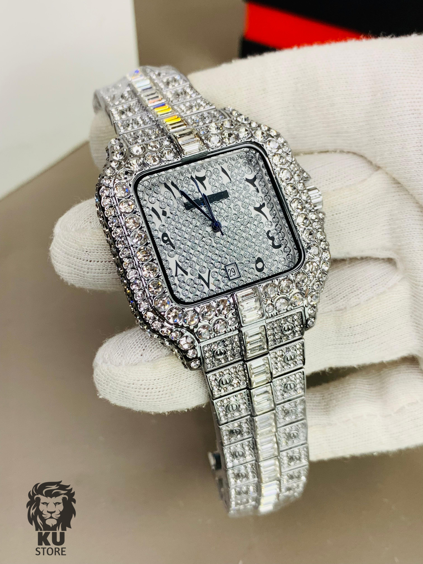 Cartier Full Stone Ice out Silver Dial Watch