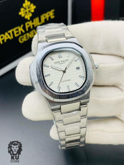 Patek Philippe Quartz Watch White Dial Steel Chain Men’s Premium Timepiece