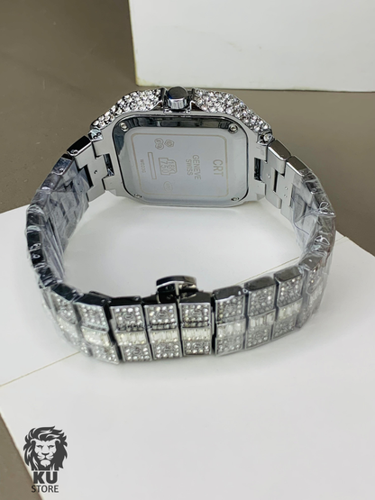 Cartier Full Stone Ice out Silver Dial Watch