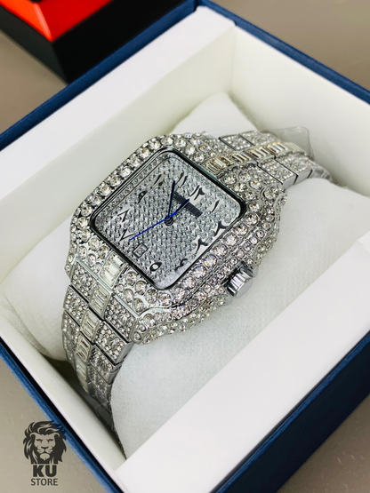 Cartier Full Stone Ice out Silver Dial Watch