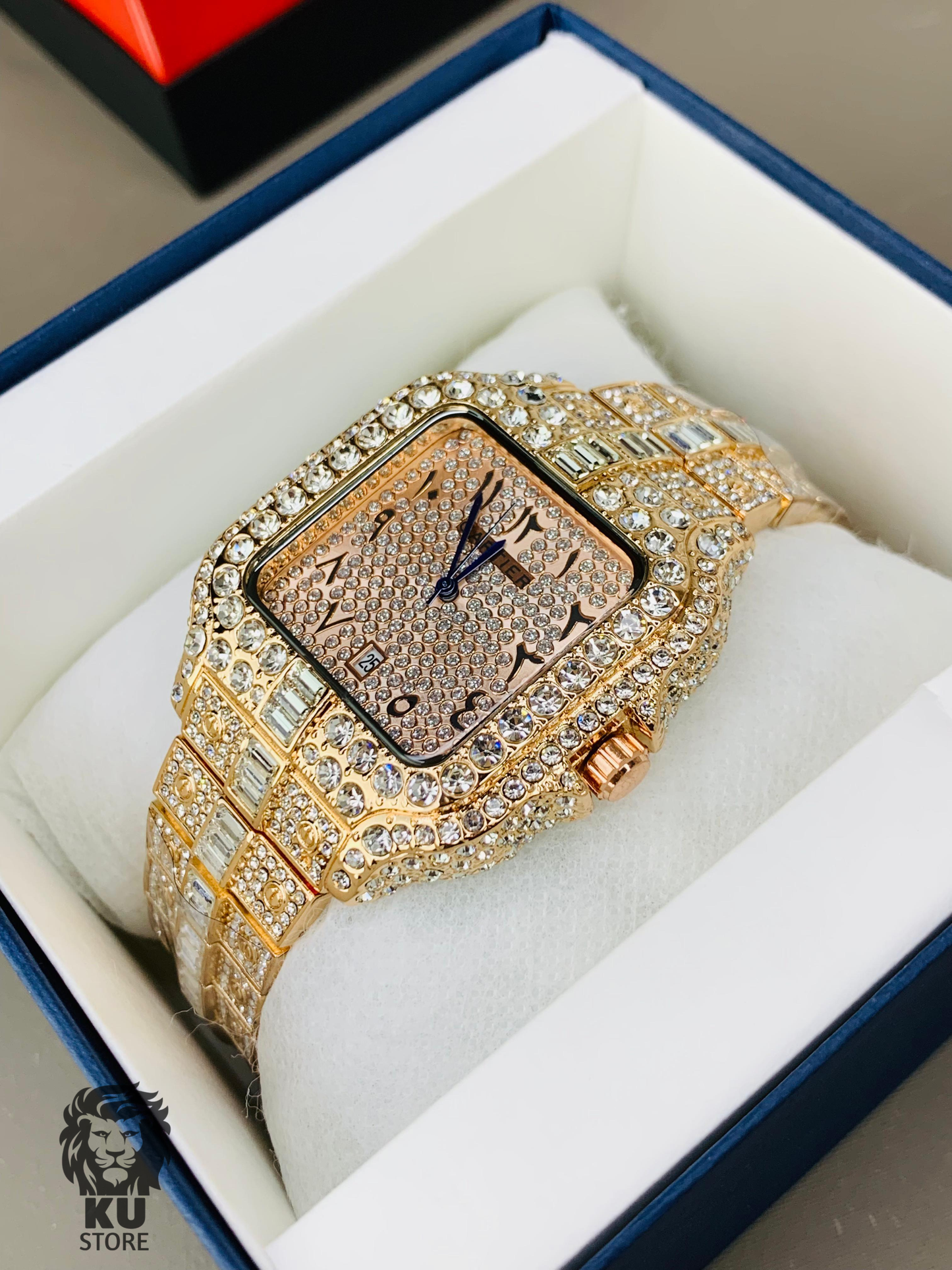 Cartier Full Stone Ice out Rose Gold Dial Watch